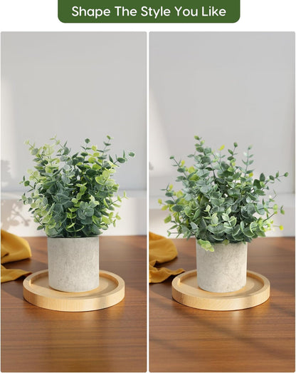 2 Pcs Small Fake Plants Eucalyptus, Artificial Plants Indoor for Shelf, Potted Eucalyptus Plants for Home/Bathroom/Pottery Barn/Desk/Farmhouse/Coffee Table Decor (Sage Green)