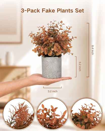 2 Pcs Small Fake Plants Eucalyptus, Artificial Plants Indoor for Shelf, Potted Eucalyptus Plants for Home/Bathroom/Pottery Barn/Desk/Farmhouse/Coffee Table Decor (Sage Green)