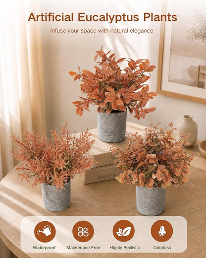 2 Pcs Small Fake Plants Eucalyptus, Artificial Plants Indoor for Shelf, Potted Eucalyptus Plants for Home/Bathroom/Pottery Barn/Desk/Farmhouse/Coffee Table Decor (Sage Green)