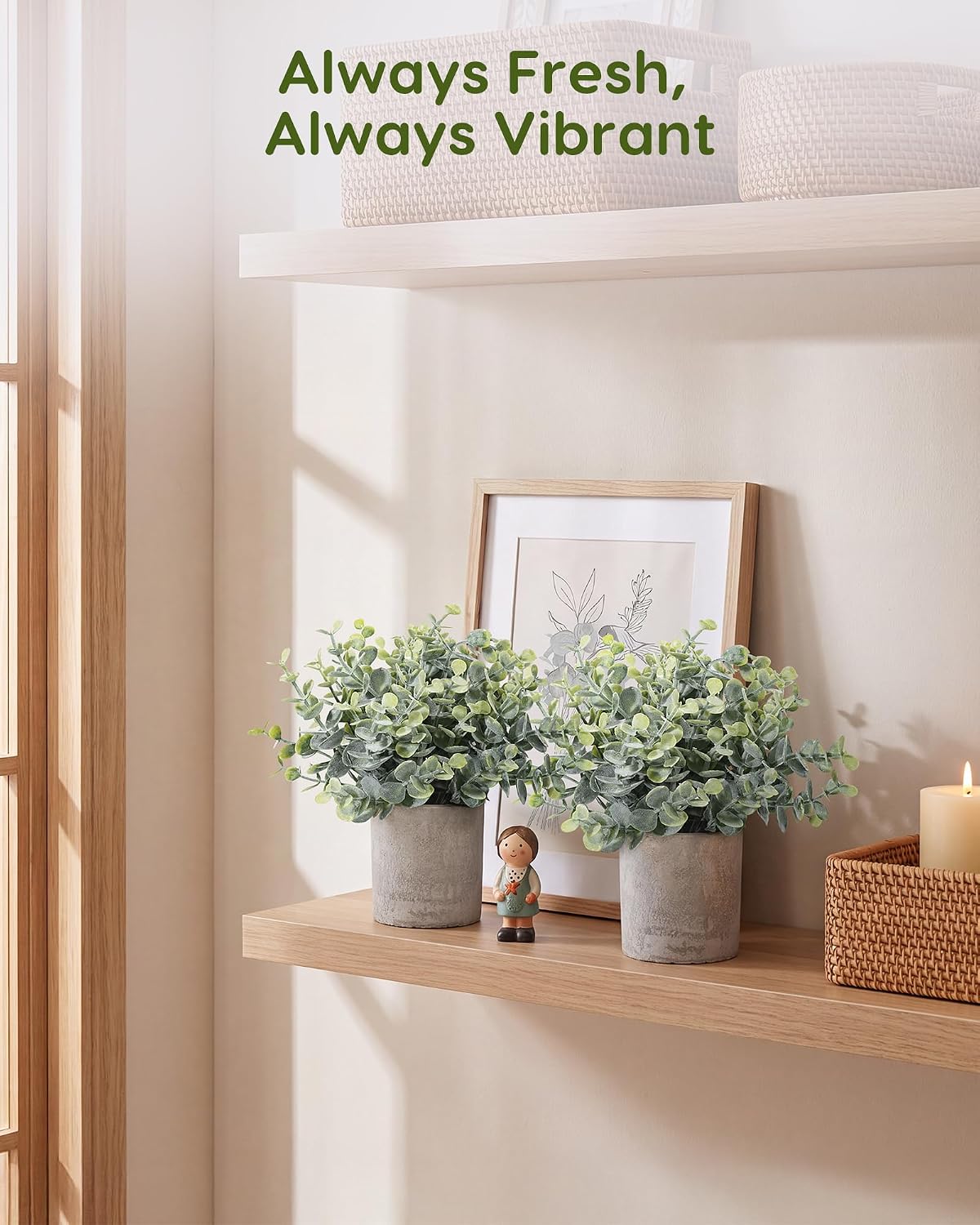 2 Pcs Small Fake Plants Eucalyptus, Artificial Plants Indoor for Shelf, Potted Eucalyptus Plants for Home/Bathroom/Pottery Barn/Desk/Farmhouse/Coffee Table Decor (Sage Green)