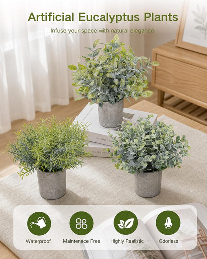 2 Pcs Small Fake Plants Eucalyptus, Artificial Plants Indoor for Shelf, Potted Eucalyptus Plants for Home/Bathroom/Pottery Barn/Desk/Farmhouse/Coffee Table Decor (Sage Green)