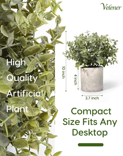 2 Pcs Small Fake Plants Eucalyptus, Artificial Plants Indoor for Shelf, Potted Eucalyptus Plants for Home/Bathroom/Pottery Barn/Desk/Farmhouse/Coffee Table Decor (Sage Green)