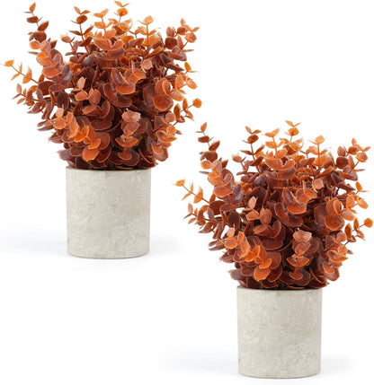 2 Pcs Small Fake Plants Eucalyptus, Artificial Plants Indoor for Shelf, Potted Eucalyptus Plants for Home/Bathroom/Pottery Barn/Desk/Farmhouse/Coffee Table Decor (Sage Green)