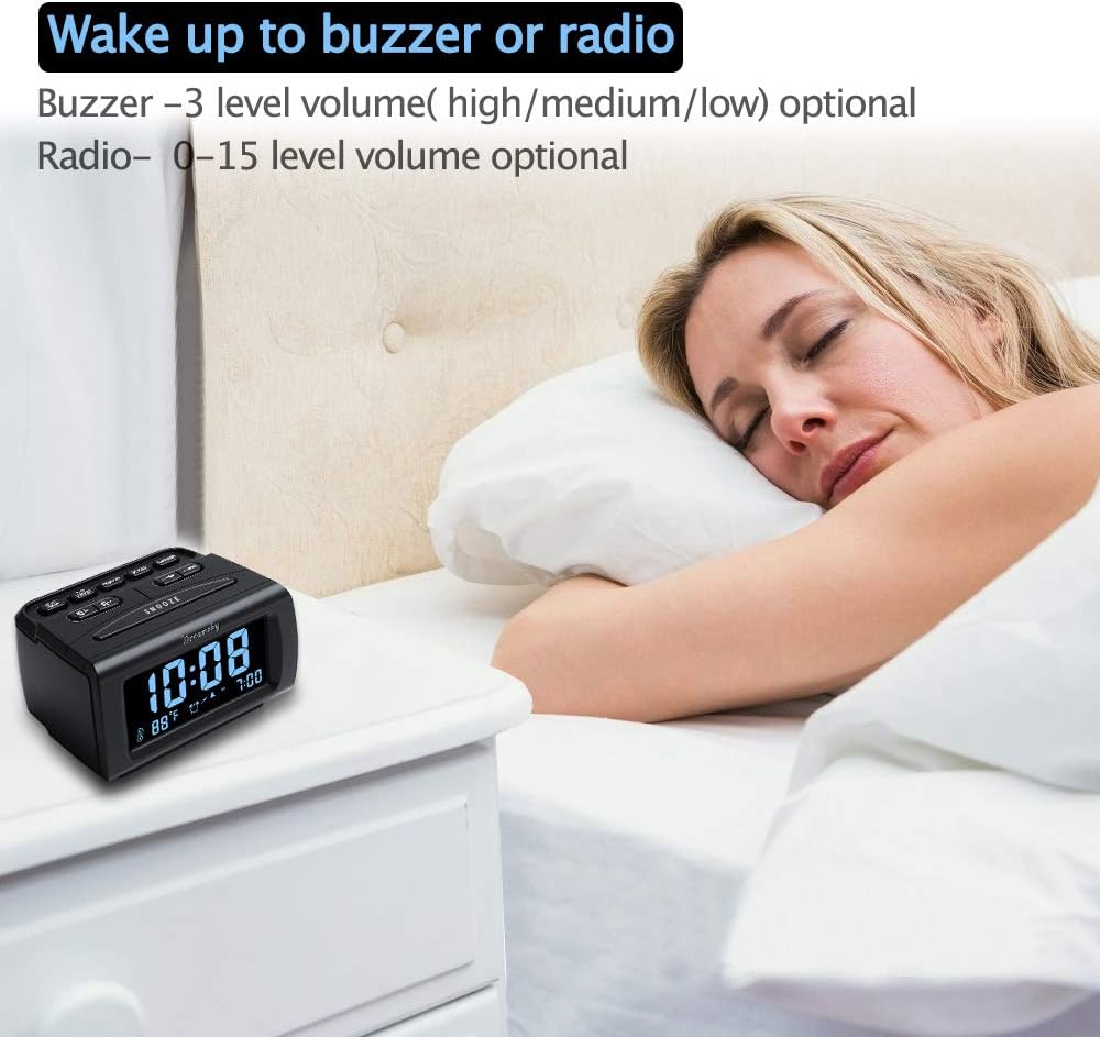 Alarm Clock Radio for Bedrooms with Battery Backup