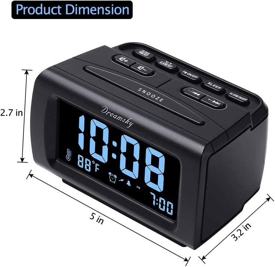 Alarm Clock Radio for Bedrooms with Battery Backup