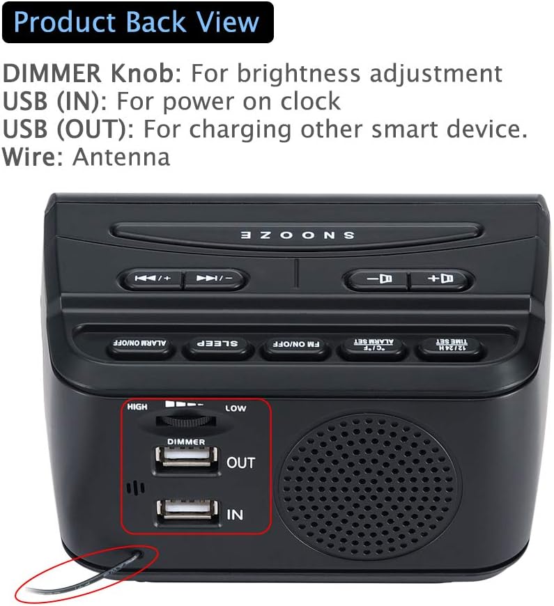 Alarm Clock Radio for Bedrooms with Battery Backup