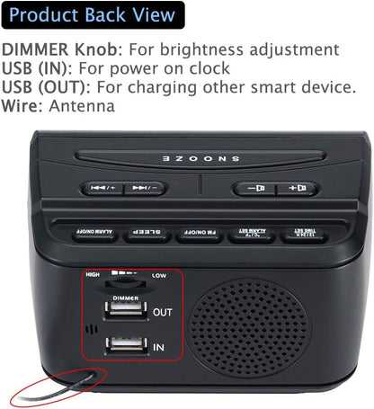Alarm Clock Radio for Bedrooms with Battery Backup