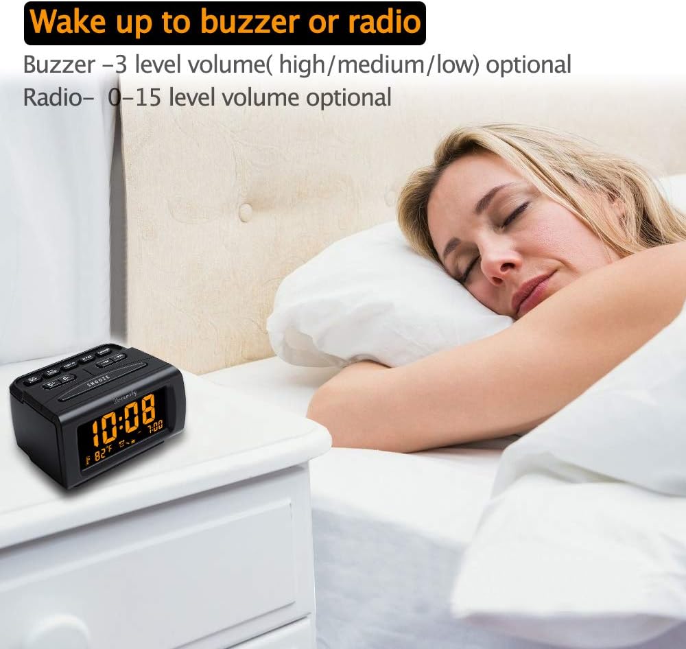 Alarm Clock Radio for Bedrooms with Battery Backup