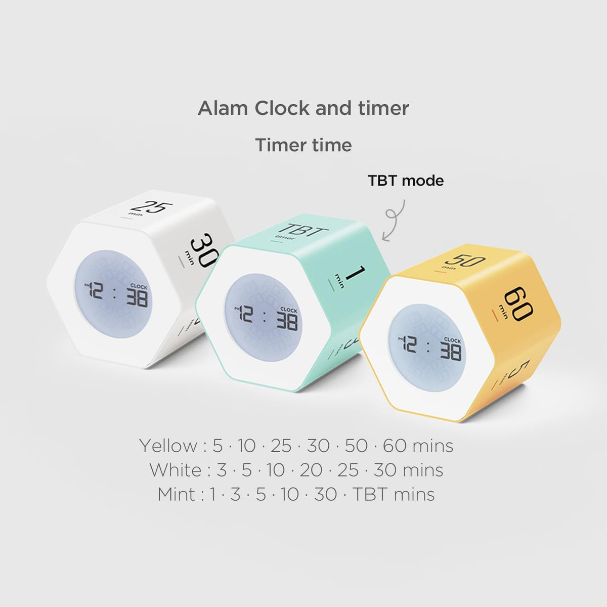 Multi-Hexagon Clock Timer, Cube, Backlight, Countup/Down (Yellow)