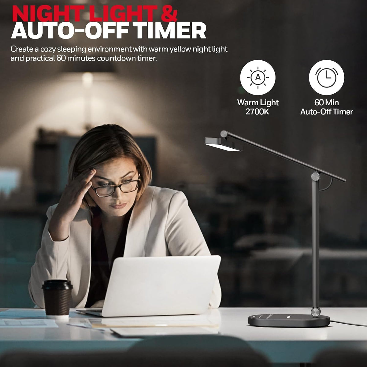 Honeywell HWT-H4 LED Desk Lamp, Eye-Caring, Dimmable, Auto Sensor