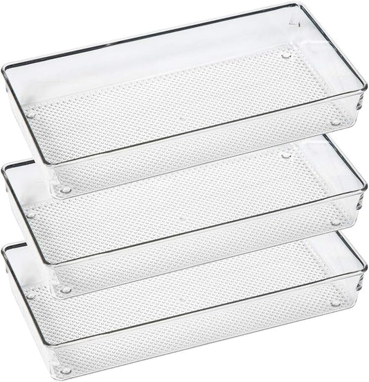 Large Clear Plastic Drawer Organizer Tray Cutlery Utensil Makeups Drawer Organizers 12" X 6"