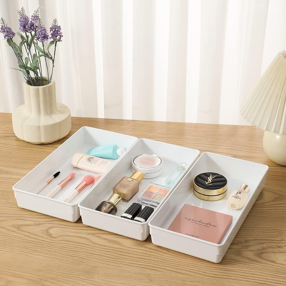 Large Clear Plastic Drawer Organizer Tray Cutlery Utensil Makeups Drawer Organizers 12" X 6"