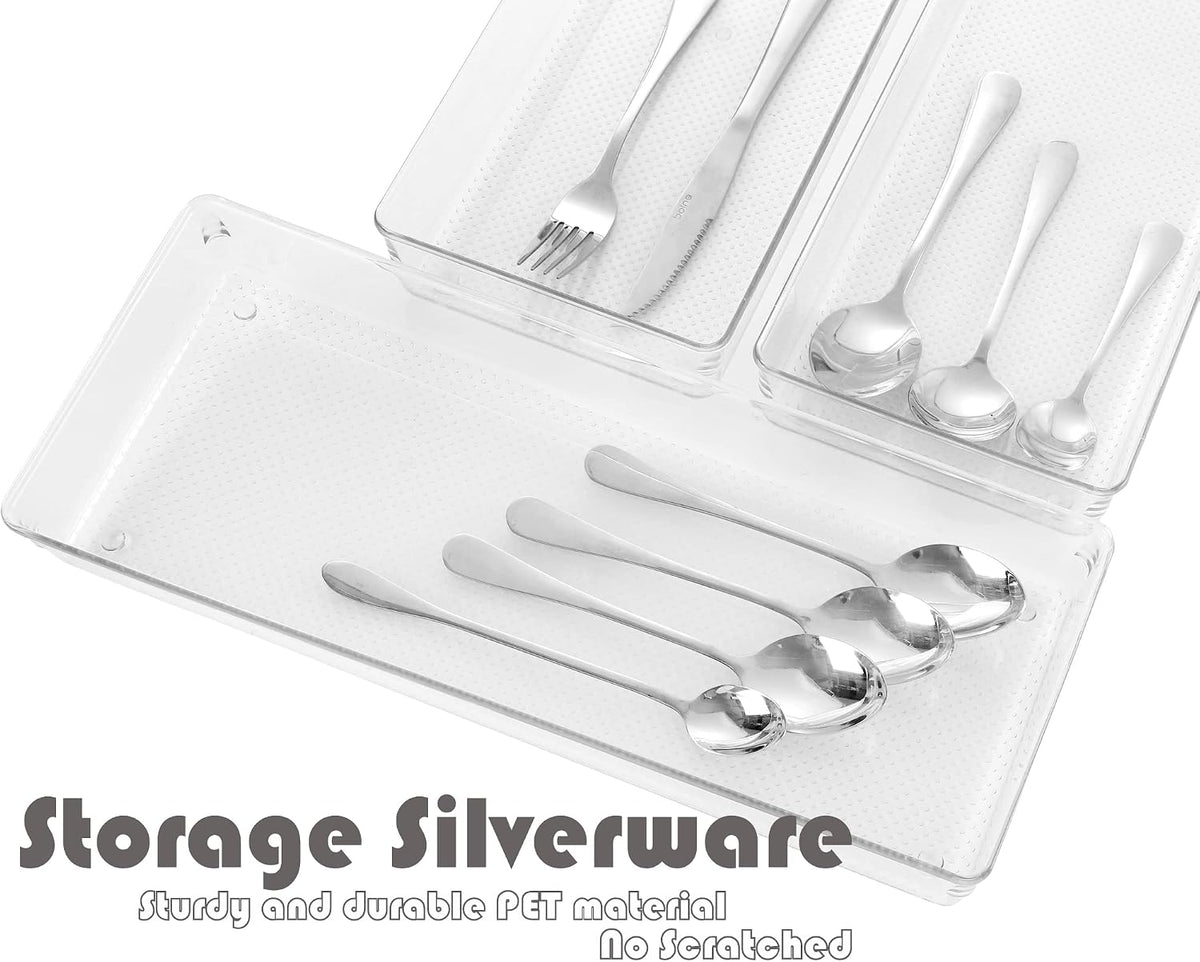 Large Clear Plastic Drawer Organizer Tray Cutlery Utensil Makeups Drawer Organizers 12" X 6"