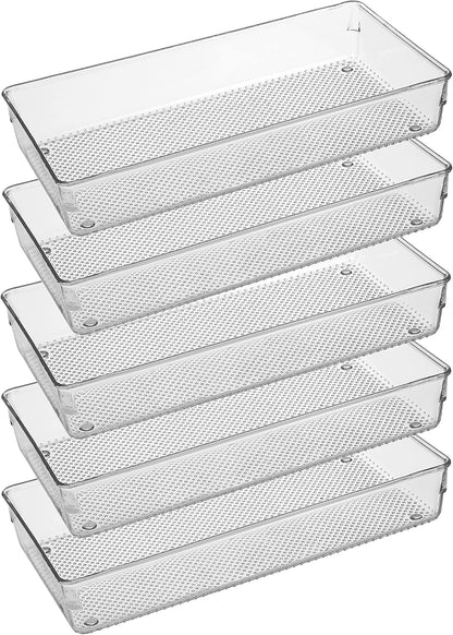 Large Clear Plastic Drawer Organizer Tray Cutlery Utensil Makeups Drawer Organizers 12" X 6"