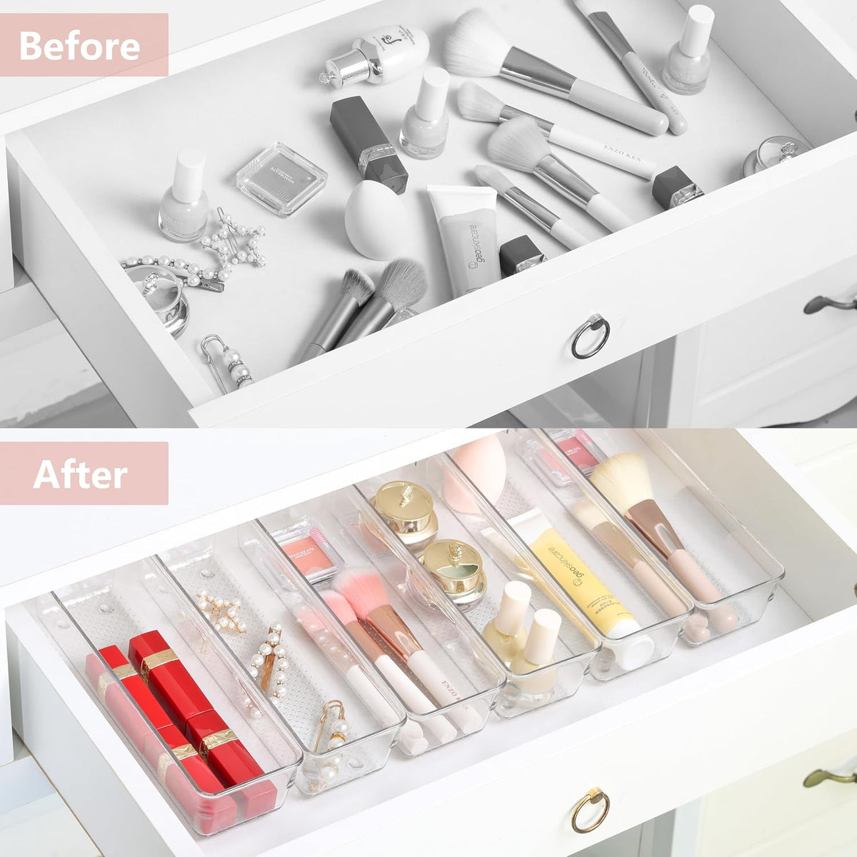 Large Clear Plastic Drawer Organizer Tray Cutlery Utensil Makeups Drawer Organizers 12" X 6"