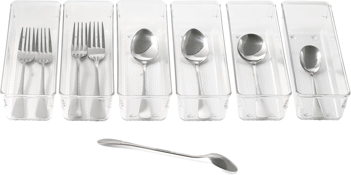 Large Clear Plastic Drawer Organizer Tray Cutlery Utensil Makeups Drawer Organizers 12" X 6"