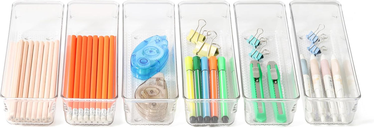 Large Clear Plastic Drawer Organizer Tray Cutlery Utensil Makeups Drawer Organizers 12" X 6"