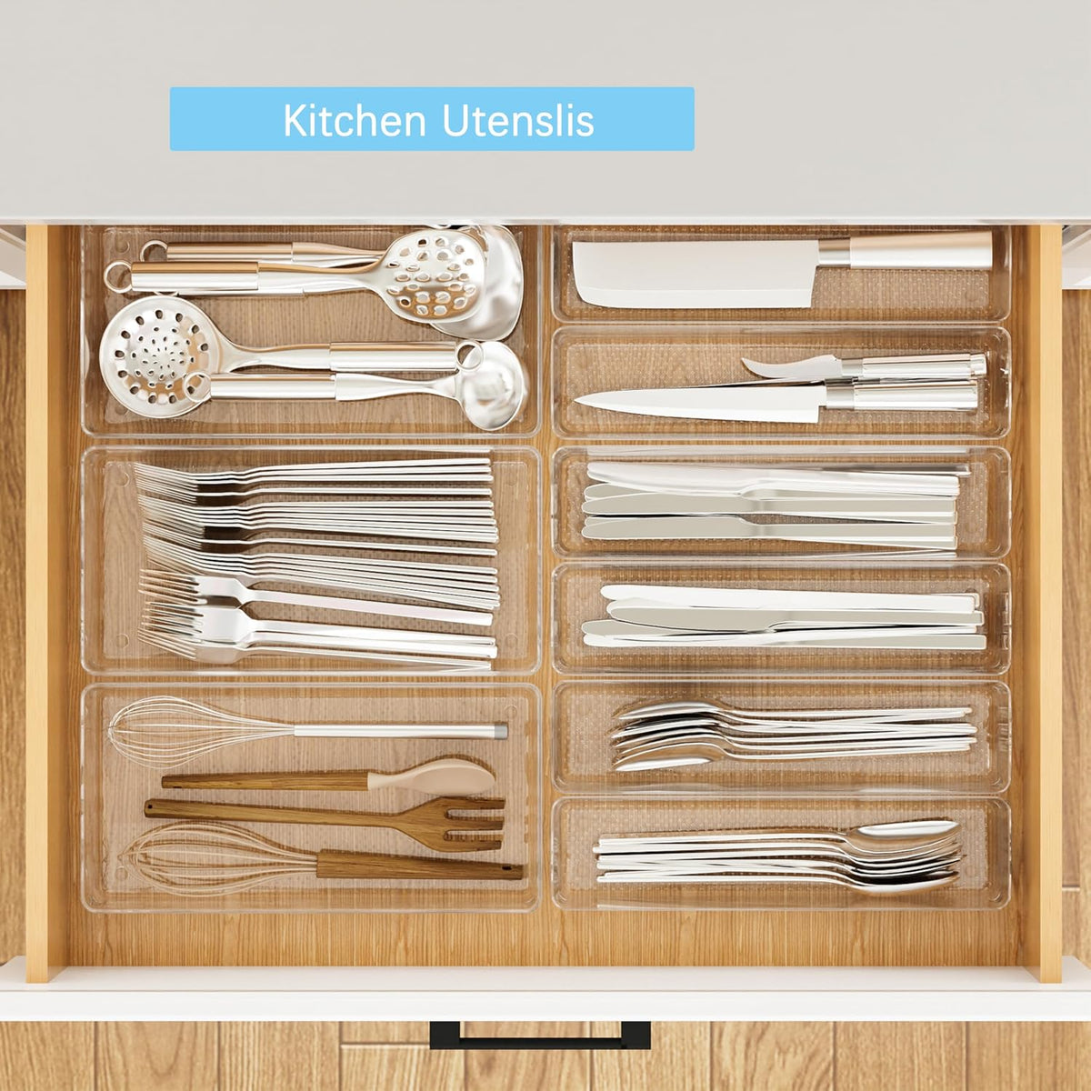 Large Clear Plastic Drawer Organizer Tray Cutlery Utensil Makeups Drawer Organizers 12" X 6"