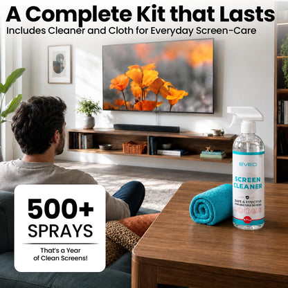® TV Screen Cleaner Spray (Streak-Free) TV Screen Cleaner for Smart TV, LCD, LED, OLED | Computer Screen Cleaner Spray and Wipe Microfiber Cloth for TV, Monitor, Laptop, iPad, Car, Tesla & More