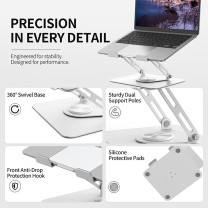 ALASHI 360° Rotating Laptop Stand, Multi-Angle, 10-17", White