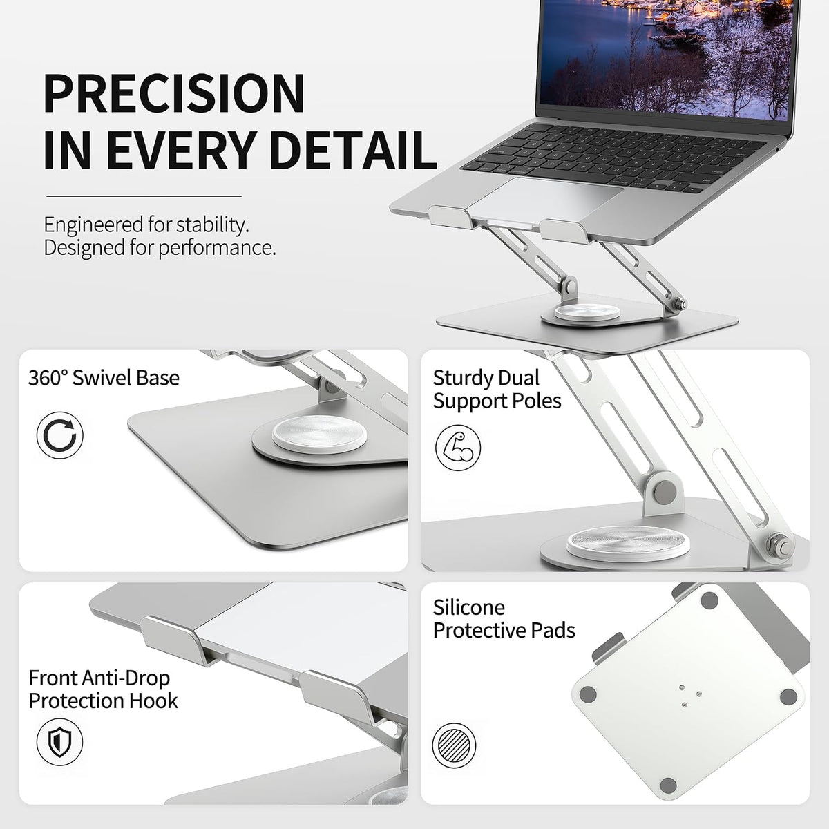 ALASHI 360° Rotating Laptop Stand, Multi-Angle, 10-17", White