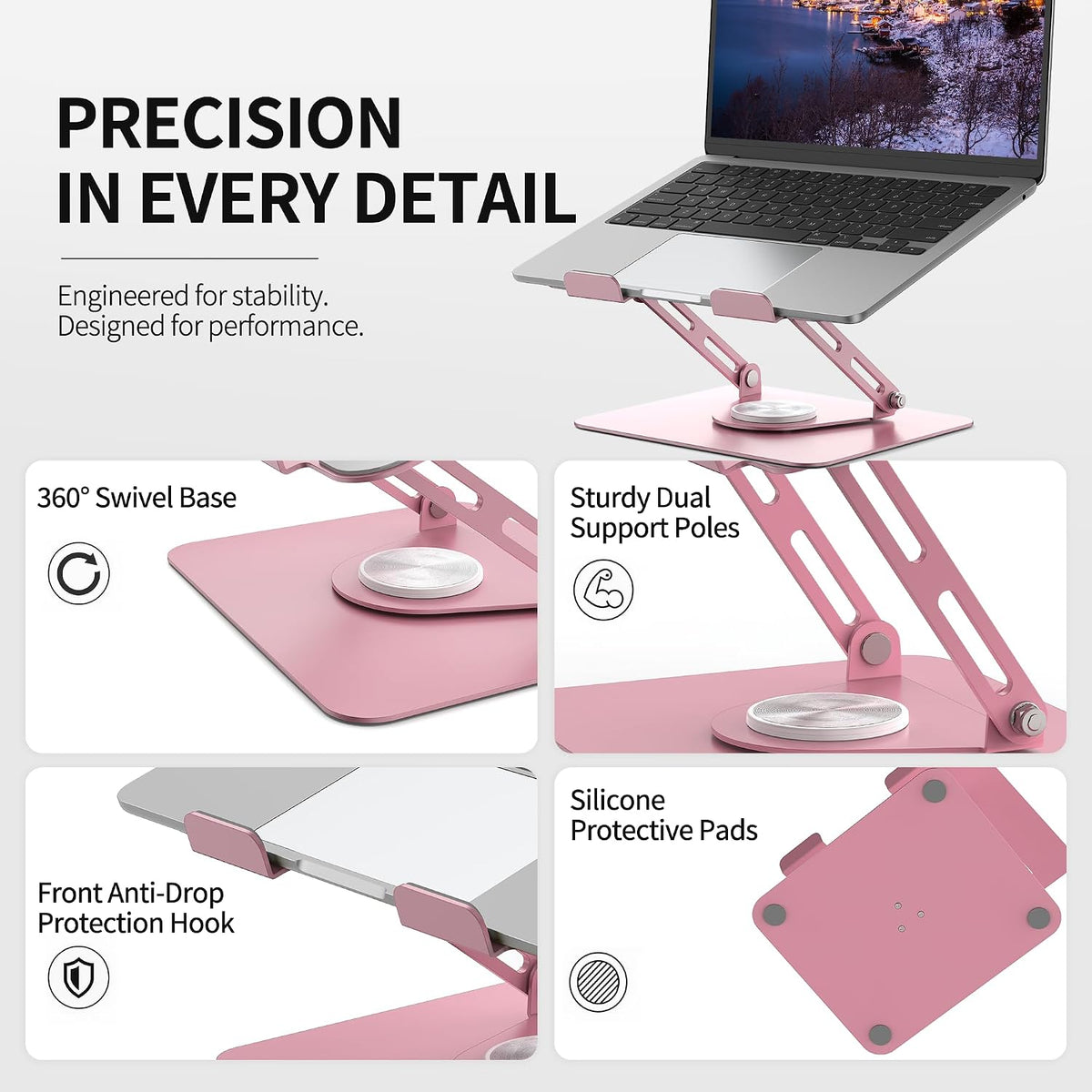 ALASHI 360° Rotating Laptop Stand, Multi-Angle, 10-17", White