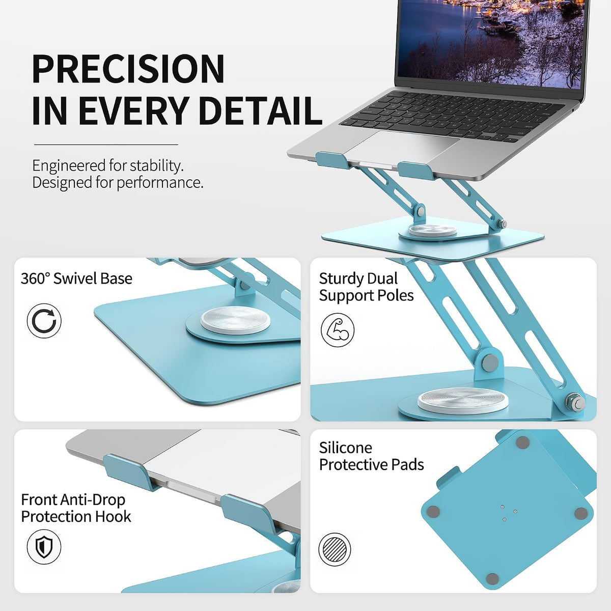 ALASHI 360° Rotating Laptop Stand, Multi-Angle, 10-17", White