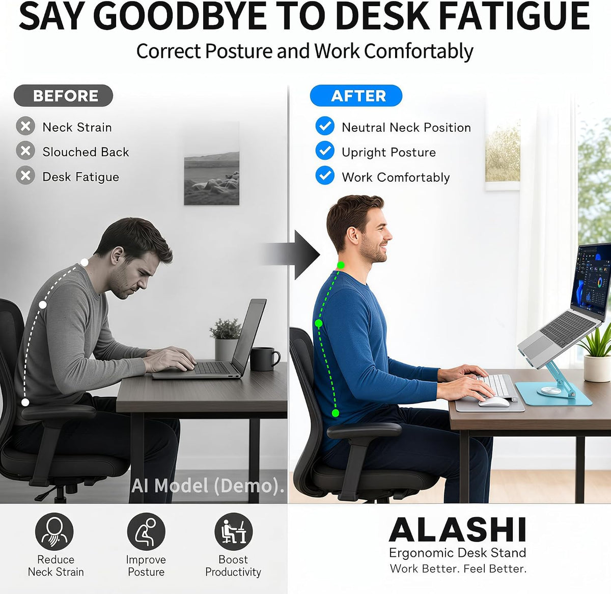 ALASHI 360° Rotating Laptop Stand, Multi-Angle, 10-17", White