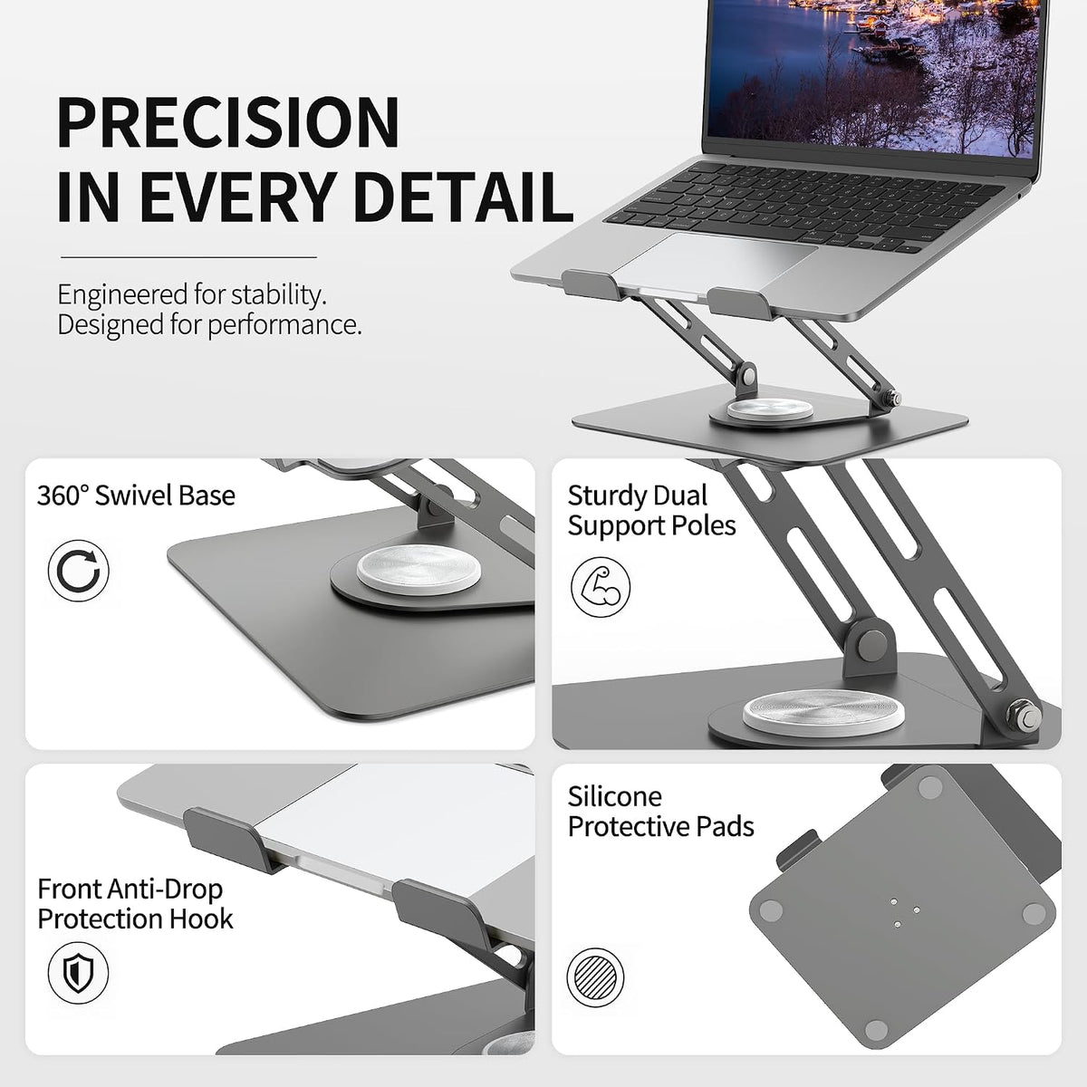 ALASHI 360° Rotating Laptop Stand, Multi-Angle, 10-17", White