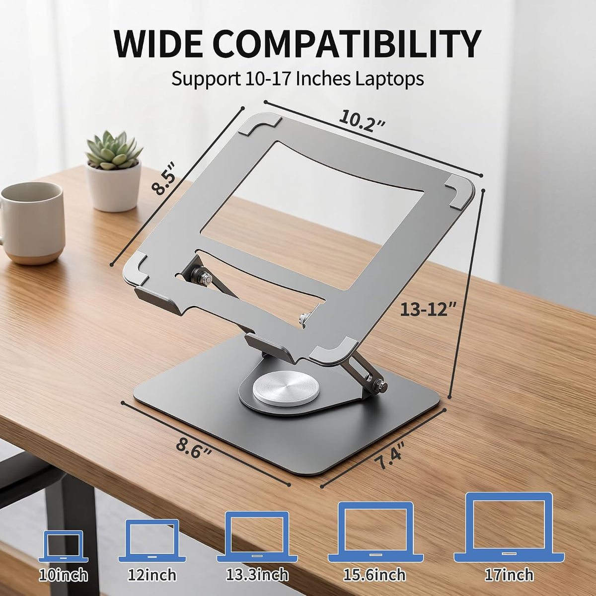 ALASHI 360° Rotating Laptop Stand, Multi-Angle, 10-17", White