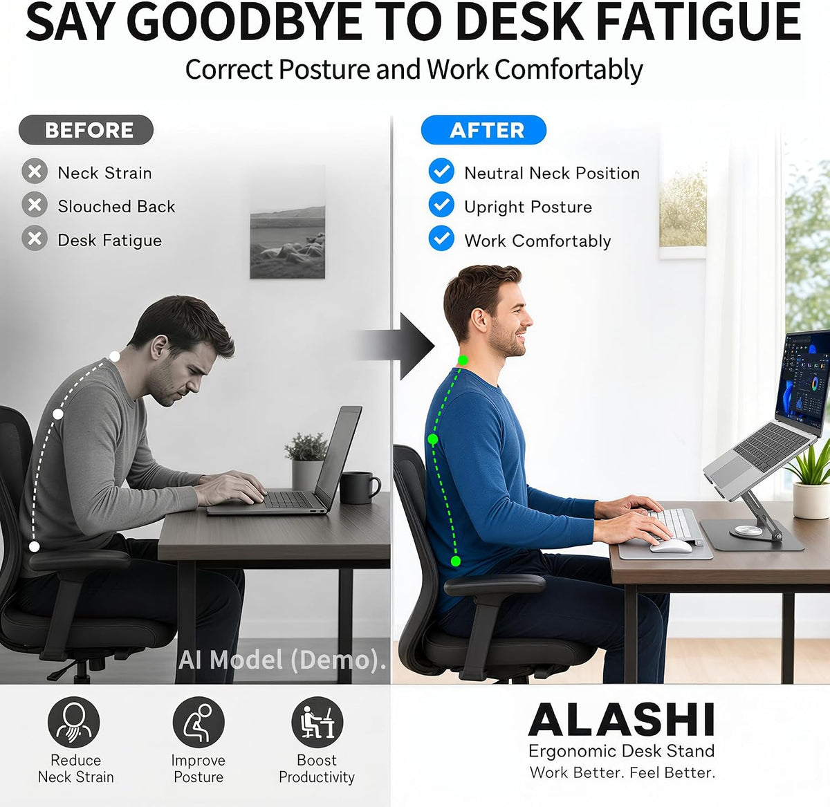 ALASHI 360° Rotating Laptop Stand, Multi-Angle, 10-17", White