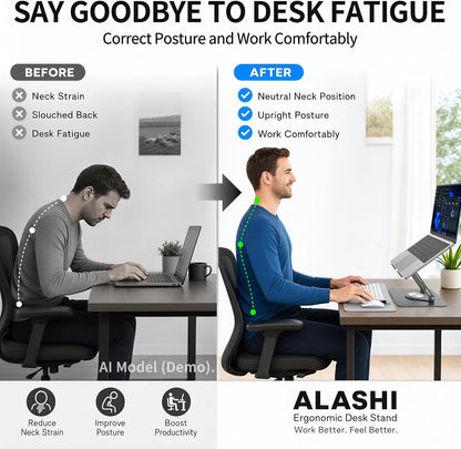ALASHI 360° Rotating Laptop Stand, Multi-Angle, 10-17", White