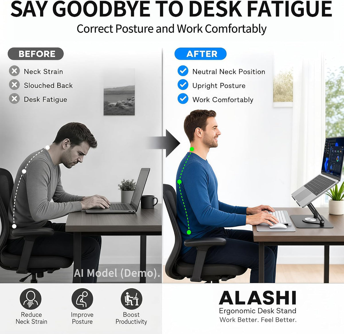 ALASHI 360° Rotating Laptop Stand, Multi-Angle, 10-17", White