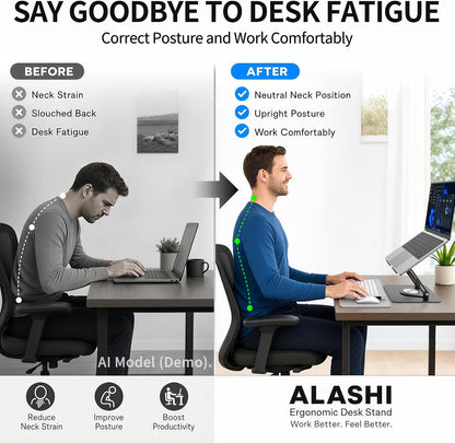 ALASHI 360° Rotating Laptop Stand, Multi-Angle, 10-17", White