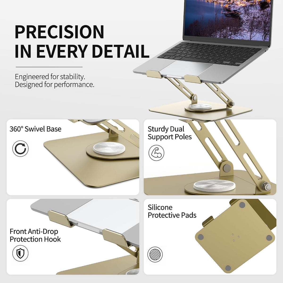 ALASHI 360° Rotating Laptop Stand, Multi-Angle, 10-17", White
