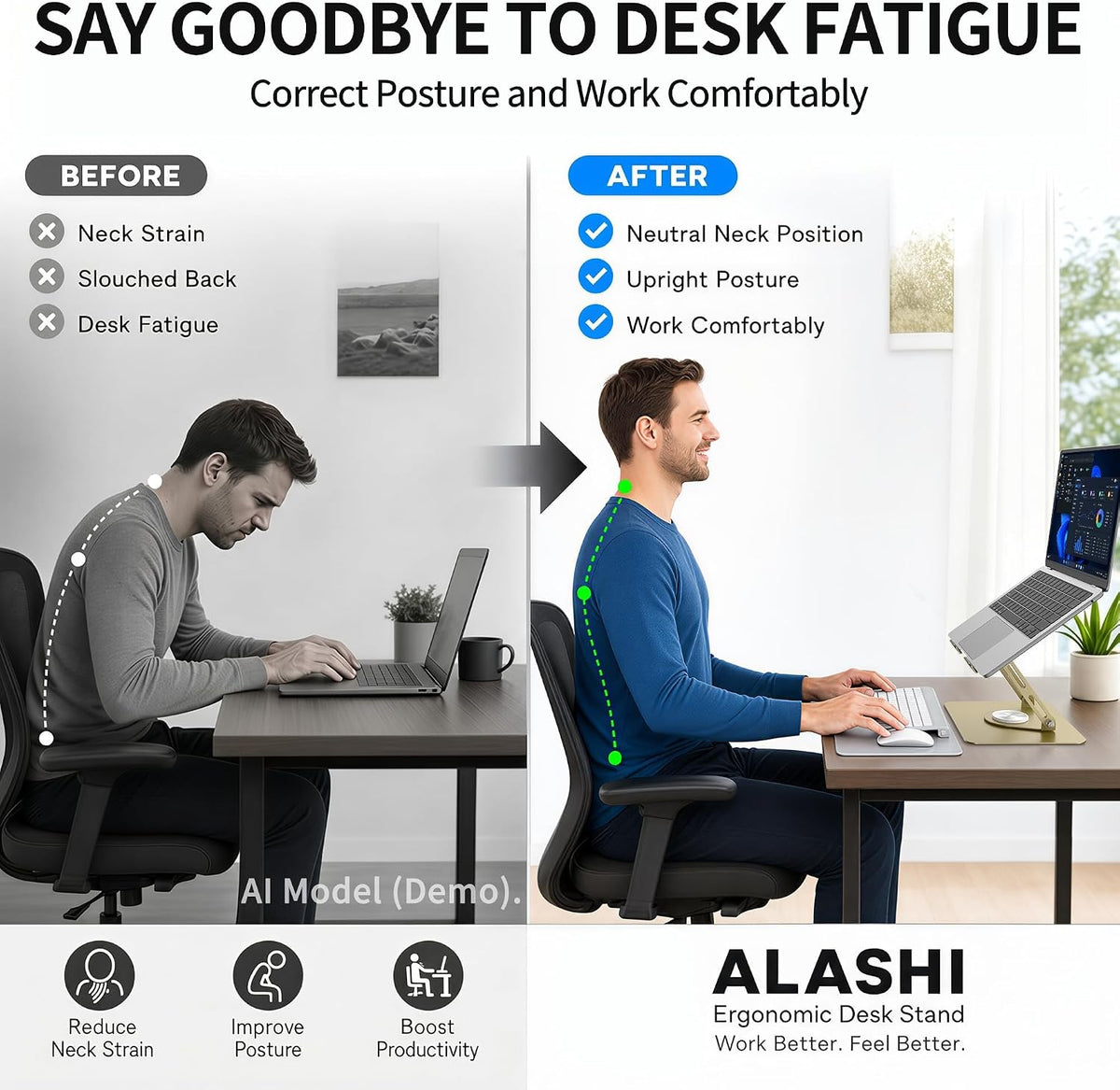 ALASHI 360° Rotating Laptop Stand, Multi-Angle, 10-17", White