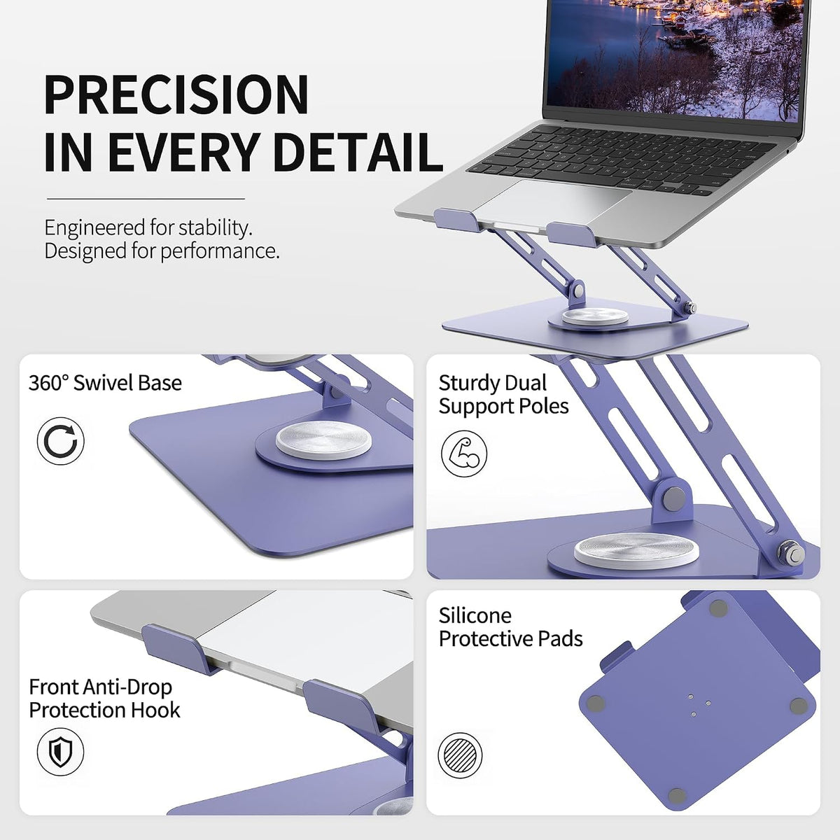 ALASHI 360° Rotating Laptop Stand, Multi-Angle, 10-17", White