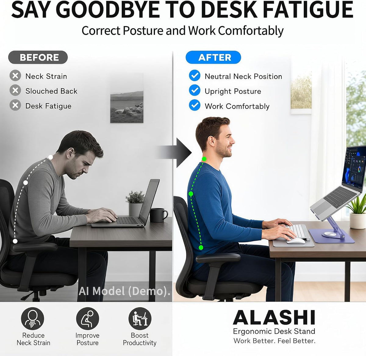 ALASHI 360° Rotating Laptop Stand, Multi-Angle, 10-17", White