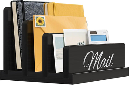 Mail Organizer for Desk, Wooden Mail Holder with Divider, 3-Slot
