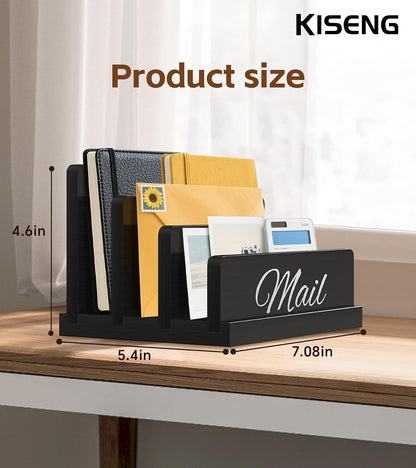 Mail Organizer for Desk, Wooden Mail Holder with Divider, 3-Slot
