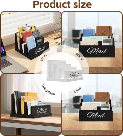 Mail Organizer for Desk, Wooden Mail Holder with Divider, 3-Slot