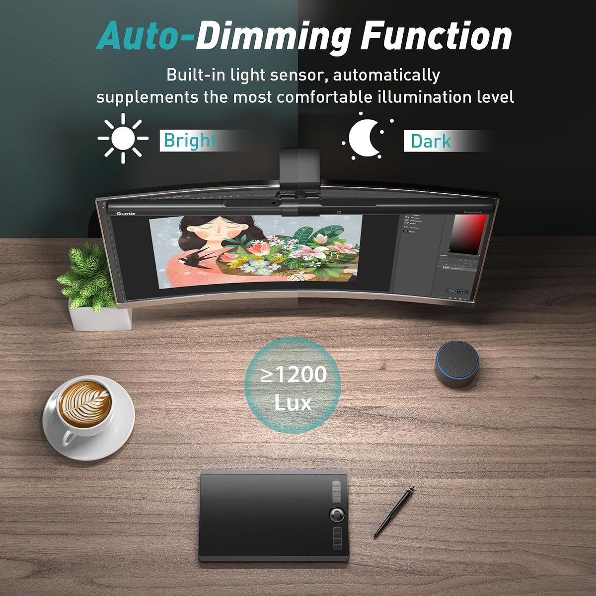 Monitor Light Bar with Remote Control, Fit for Curved/Flat Monitor, Eye-Care USB Computer Lamp Dimmable Screen Light Bar with Auto-Dimming, No Glare Home Office Gaming Desk Lamp