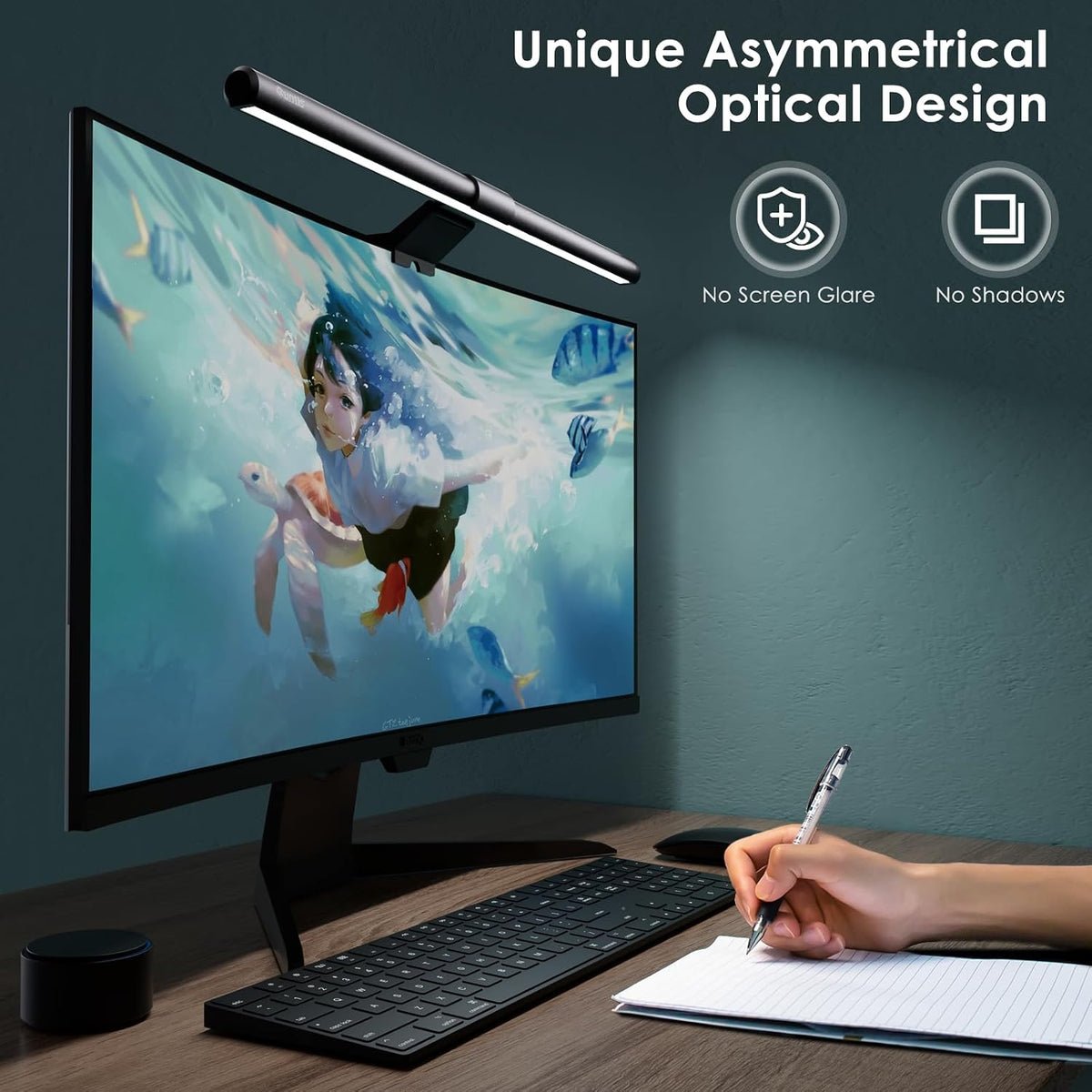 Monitor Light Bar with Remote Control, Fit for Curved/Flat Monitor, Eye-Care USB Computer Lamp Dimmable Screen Light Bar with Auto-Dimming, No Glare Home Office Gaming Desk Lamp
