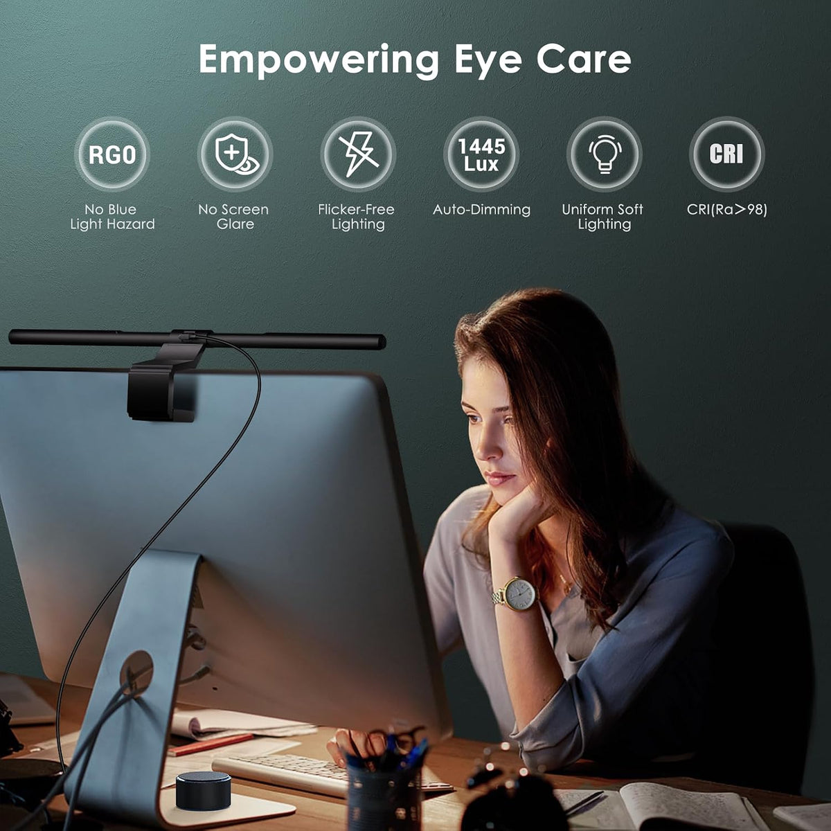 Monitor Light Bar with Remote Control, Fit for Curved/Flat Monitor, Eye-Care USB Computer Lamp Dimmable Screen Light Bar with Auto-Dimming, No Glare Home Office Gaming Desk Lamp
