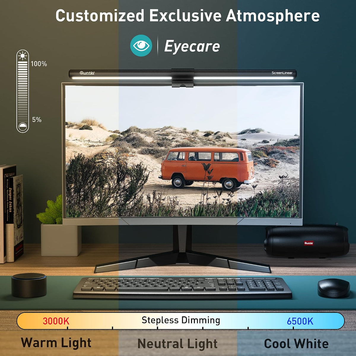 Monitor Light Bar with Remote Control, Fit for Curved/Flat Monitor, Eye-Care USB Computer Lamp Dimmable Screen Light Bar with Auto-Dimming, No Glare Home Office Gaming Desk Lamp