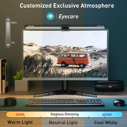 Monitor Light Bar with Remote Control, Fit for Curved/Flat Monitor, Eye-Care USB Computer Lamp Dimmable Screen Light Bar with Auto-Dimming, No Glare Home Office Gaming Desk Lamp