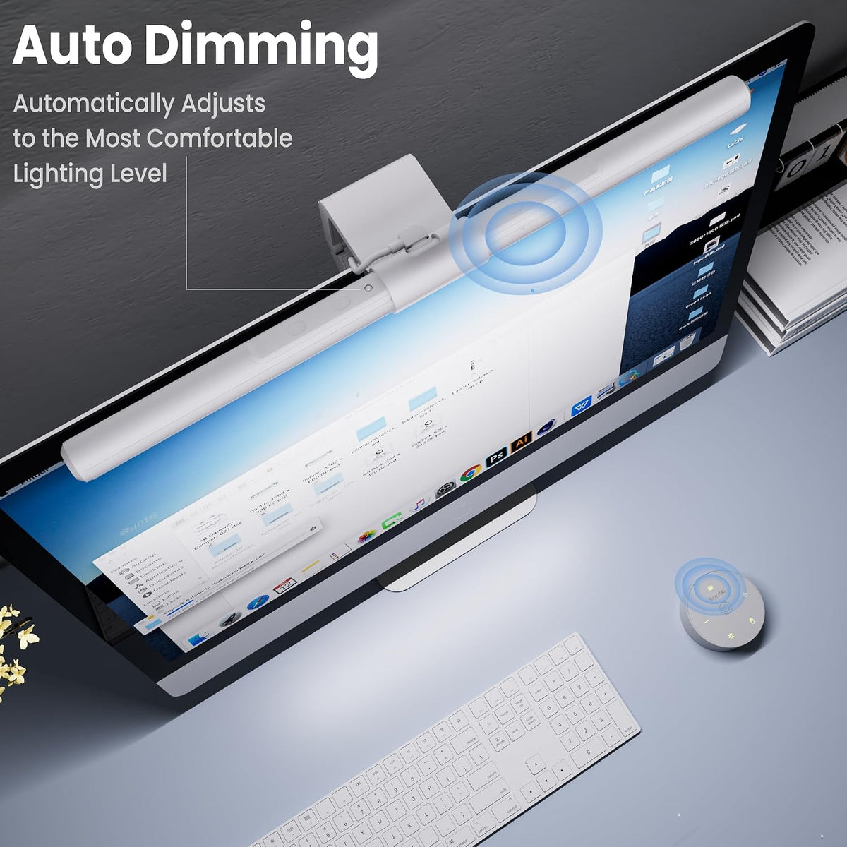 Monitor Light Bar with Remote Control, Fit for Curved/Flat Monitor, Eye-Care USB Computer Lamp Dimmable Screen Light Bar with Auto-Dimming, No Glare Home Office Gaming Desk Lamp