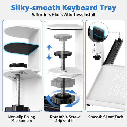 Keyboard Tray Under Desk - Full Metal Slide Out Holder, Rust-Resistant & Scratch-Proof, Double C-Clamps, 26x13" Tray for L Shape/Regular Desks, Standing/Sitting Workstation(Black-B)