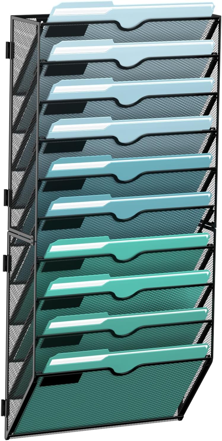 10-Tier Wall File Organizer, Hanging File Holder, Wall Mounted Mail Sorter