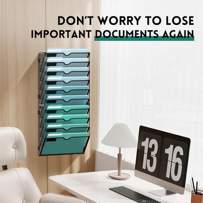 10-Tier Wall File Organizer, Hanging File Holder, Wall Mounted Mail Sorter